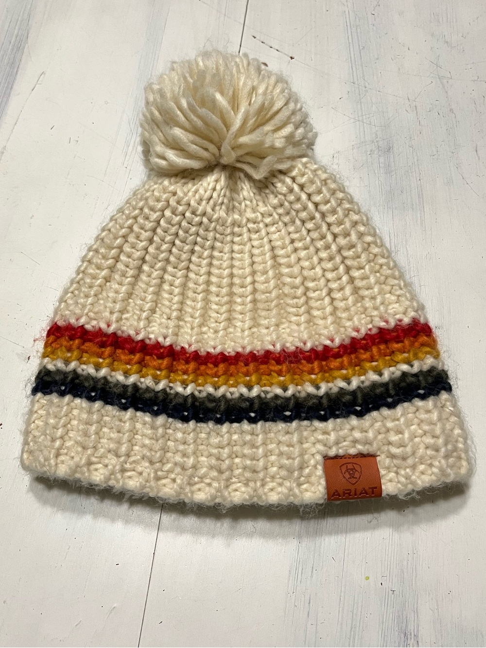 Ariat Salem Beanie Yarn Pom Chunk Knitted Hat with Stripes Unisex